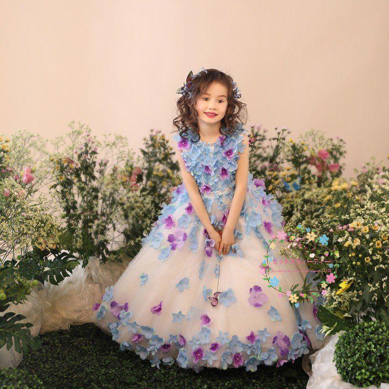 子供ドレス ピアノ発表会 青 安い キッズドレス ロングドレス 入園式