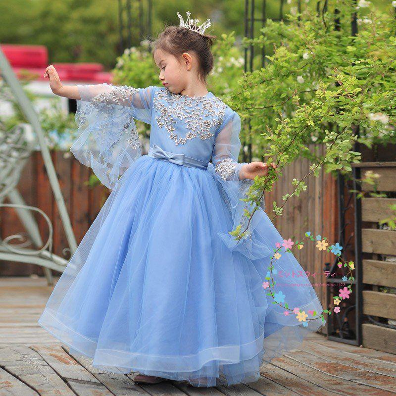 子供ドレス ピアノ発表会 青 安い キッズドレス ロングドレス 入園式 子どもドレス 結婚式 ワンピースドレス 卒業式 パーティードレス 二次会_1