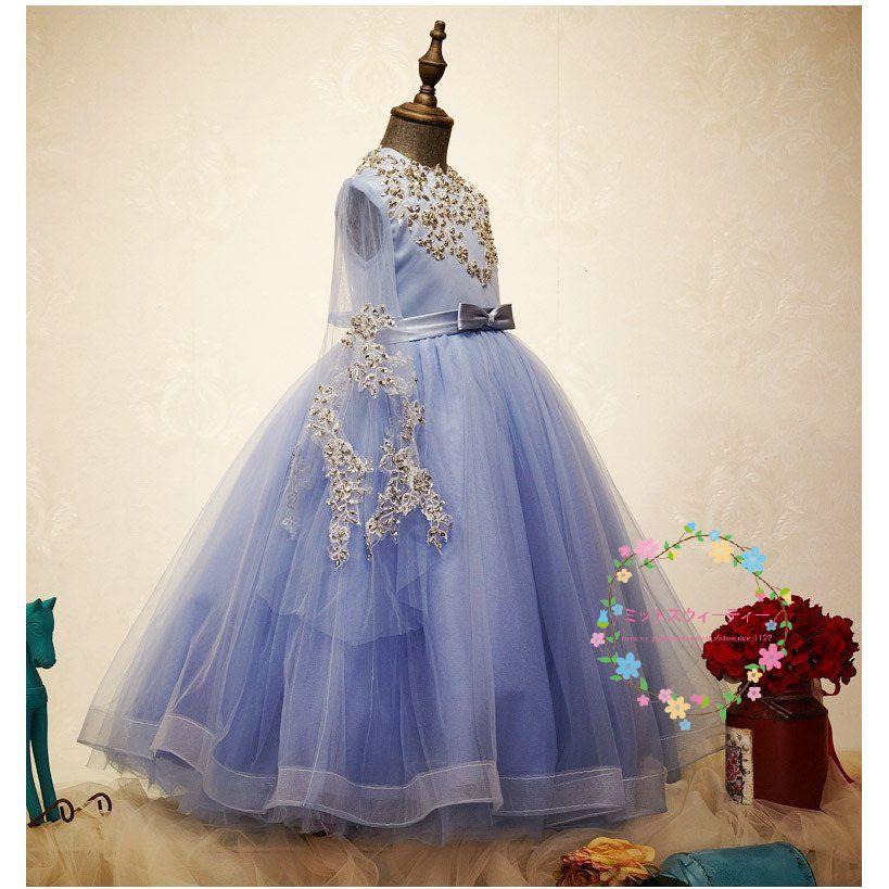 子供ドレス ピアノ発表会 青 安い キッズドレス ロングドレス 入園式 子どもドレス 結婚式 ワンピースドレス 卒業式 パーティードレス 二次会_4