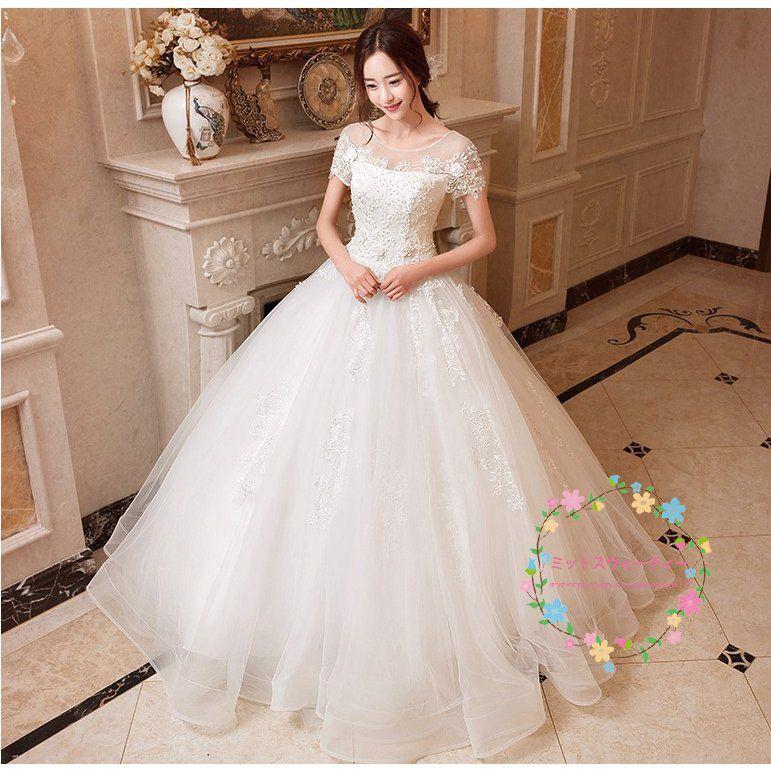 ウエディングドレス マタニティ エンパイア 半袖 ホワイト 結婚式 安い 花嫁 ロングドレス ブライダル 披露宴 ウェディングドレス 二次会 パーティードレス_1