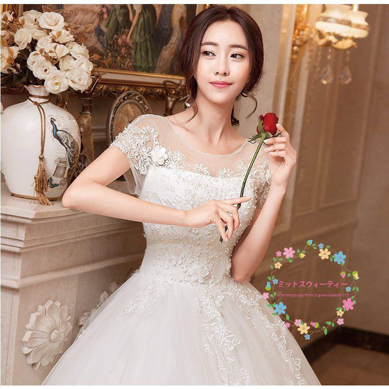 ウエディングドレス マタニティ エンパイア 半袖 ホワイト 結婚式 安い 花嫁 ロングドレス ブライダル 披露宴 ウェディングドレス 二次会 パーティードレス_3