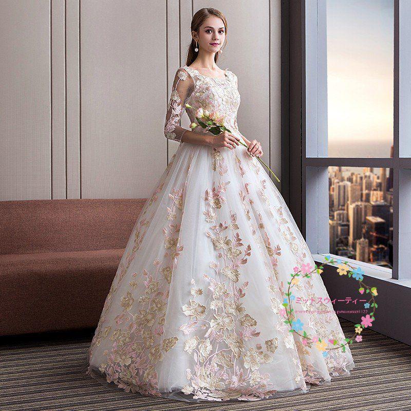 マタニティ ウェディングドレス エンパイア 長袖 花嫁 安い 白 結婚式 ロングドレス 披露宴 二次会 パーティードレス wedding dress ブライダル 大きいサイズ_1