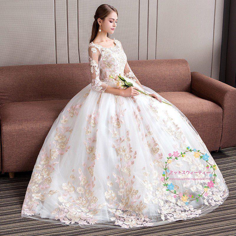 マタニティ ウェディングドレス エンパイア 長袖 花嫁 安い 白 結婚式 ロングドレス 披露宴 二次会 パーティードレス wedding dress ブライダル 大きいサイズ_3