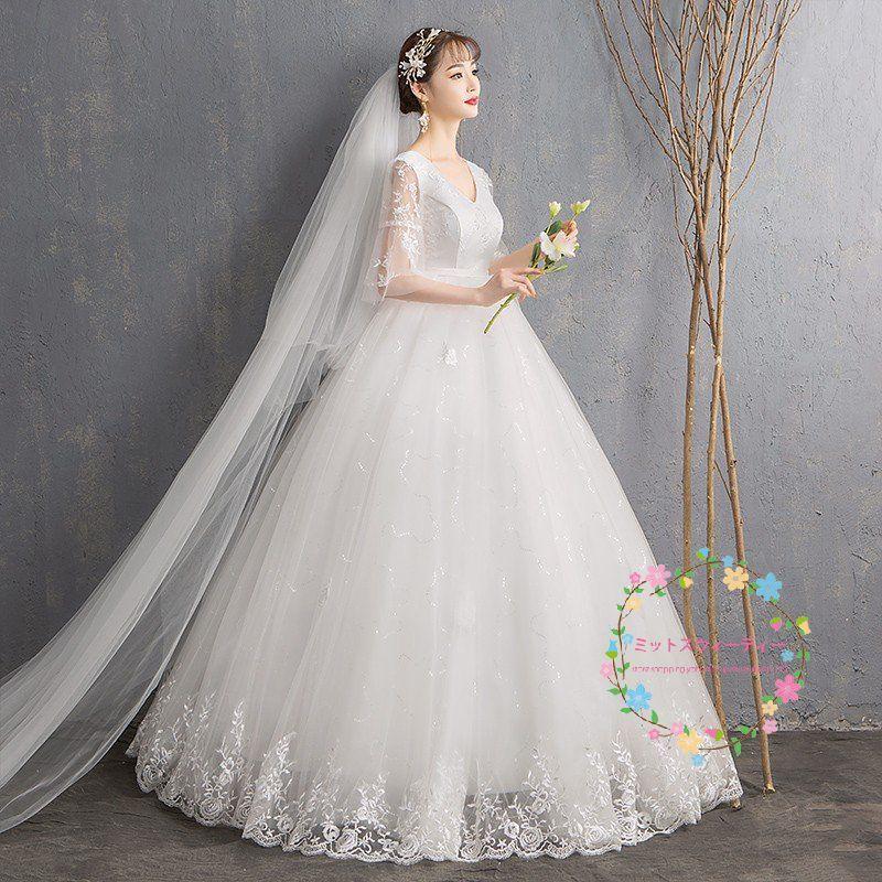 ウエディングドレス マタニティドレス エンパイア 半袖 結婚式 花嫁 ロングドレス サイズ 調節 大きいサイズ 二次会 パーティードレス wedding dress