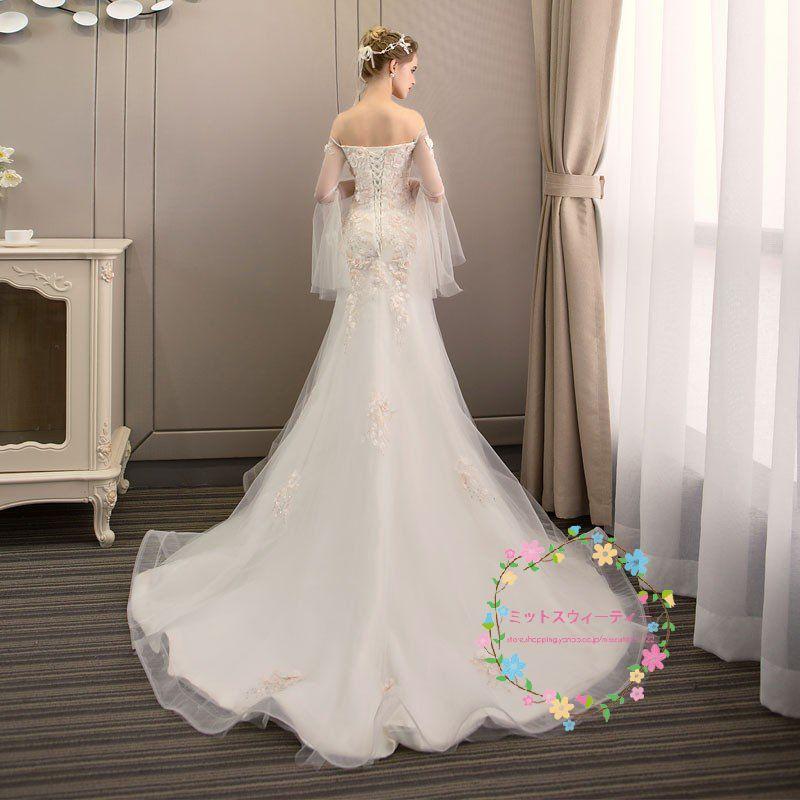 ウエディングドレス マーメイドラインドレス 白 上品 袖あり 二次会 レース 安い 花嫁 結婚式 ロングドレス ブライダル 大きいサイズ 披露宴 wedding dressの画像
