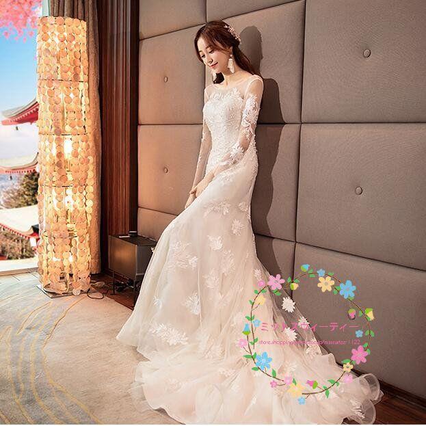 ウエディングドレス 白 安い 花嫁 長袖 結婚式 マーメイドライン ウエディングドレス 白 安い 花嫁 長袖 結婚式 マーメイドライン