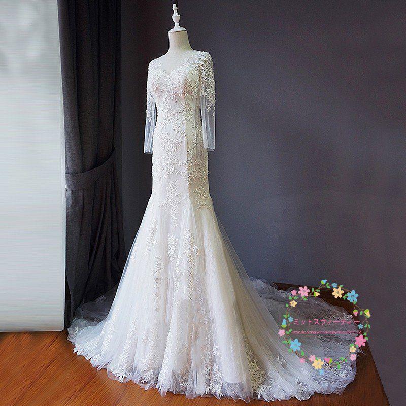 ウエディングドレス マーメイドラインドレス 白 二次会 レース 安い 花嫁 結婚式 ロングドレス ブライダル 大きいサイズ 披露宴 大きいサイズ wedding dressの画像