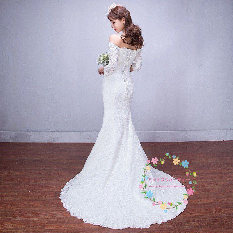ウエディングドレス 安い マーメイドラインドレス 七分袖 花嫁 結婚式