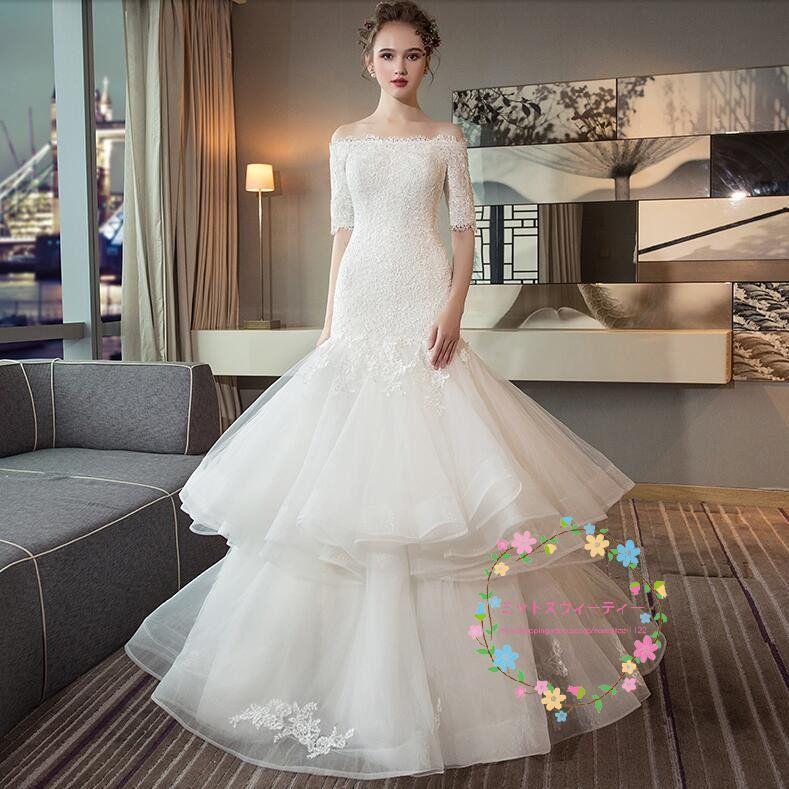 21春夏 ウエディングドレス 安い 袖あり 花嫁 結婚式 白 マーメイドラインドレス 二次会 ロングドレス パーティードレス シンプル レース 衣装 披露宴 大きいサイズ 好評 Skylanceronline Com
