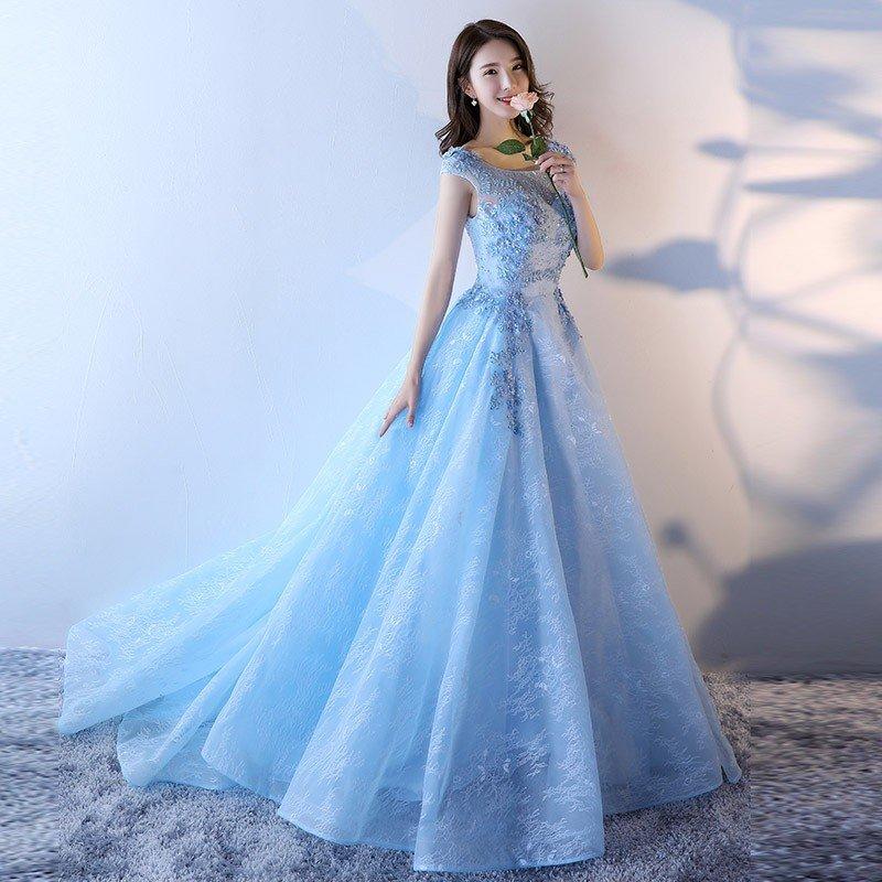 【期間限定お値下げ】水色 イブニングドレス ウェディングドレス パーティドレス ウエディングドレス カラー 演奏会 安い 青 ロングドレス パーティー