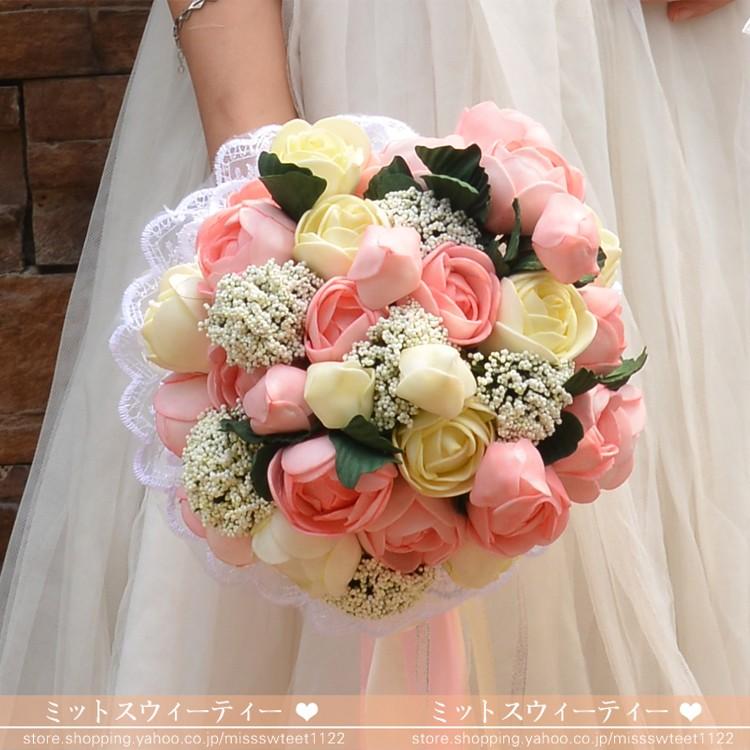 ウエディングブーケ 花嫁 ブーケ 手作り ブライダルブーケ 造花 安い 結婚式 二次会 ブートニア Ph104 ミットスウィーティー 通販 Yahoo ショッピング