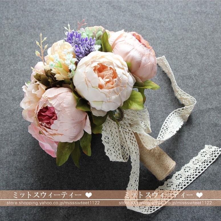 ウエディングブーケ 花嫁 ブーケ 手作り ブライダルブーケ 造花 安い 結婚式 二次会 ブートニア Ph128 ミットスウィーティー 通販 Yahoo ショッピング