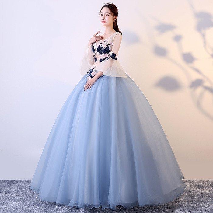 長袖 カラードレス 演奏会用ロングドレス ウェディングドレス ロング  