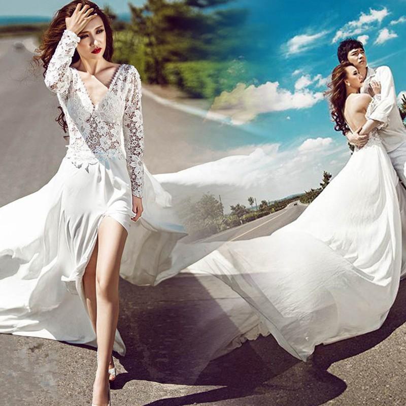 43 割引注目ショップ ブランドのギフト ウエディングドレスエンパイア安い長袖トレーンドレス前ミニウェディングドレス結婚式二次 ワンピース ドレス レディース服 Urbanfarminginstitute Org