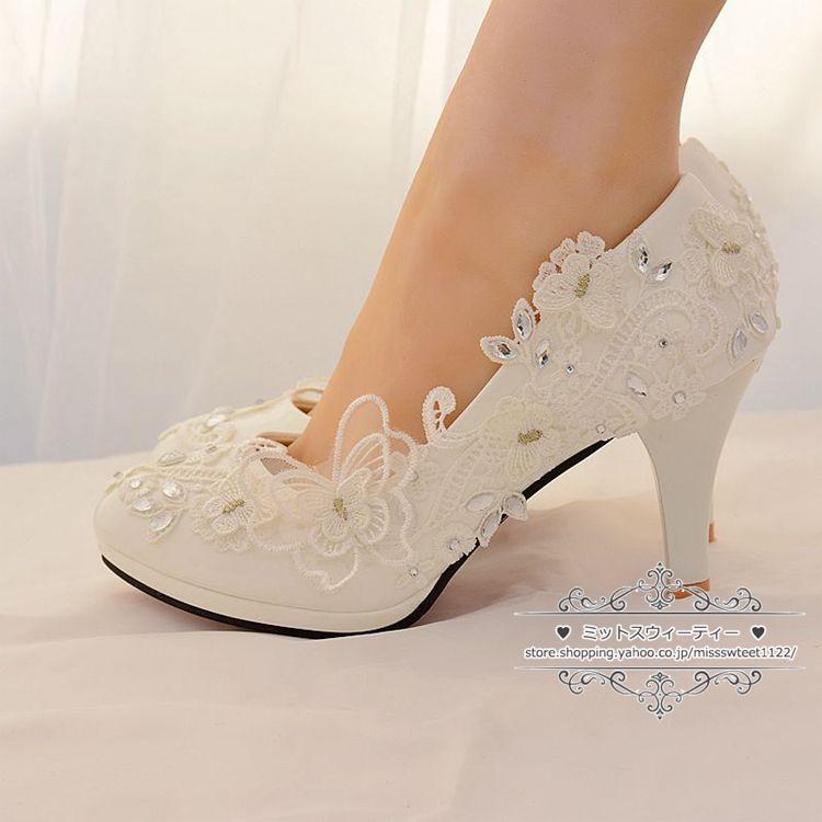 ウエディングシューズ ウェディングシューズ レディース靴 パンプス ハイヒール 結婚式 花嫁 ブライダル 二次会 パーティー 披露宴 ホワイト レース ピンヒール 名入れ無料
