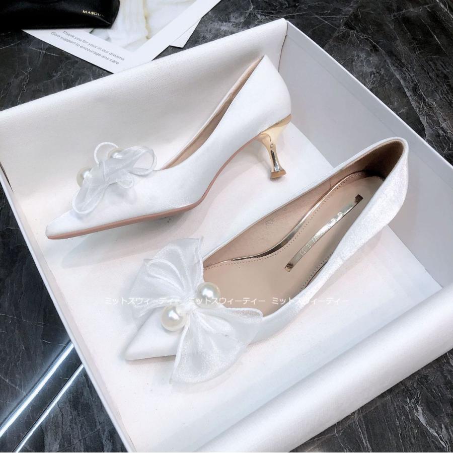 ウエディングシューズ レディース 白 赤 黒 ブライダル 花嫁 二次会 結婚式 リボン 発表会 パーティーパンプス ハイヒール ピンヒール 披露宴 5cm/8cmヒール |  | 05