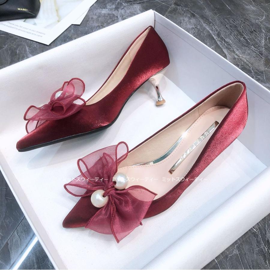 ウエディングシューズ レディース 白 赤 黒 ブライダル 花嫁 二次会 結婚式 リボン 発表会 パーティーパンプス ハイヒール ピンヒール 披露宴 5cm/8cmヒール |  | 07