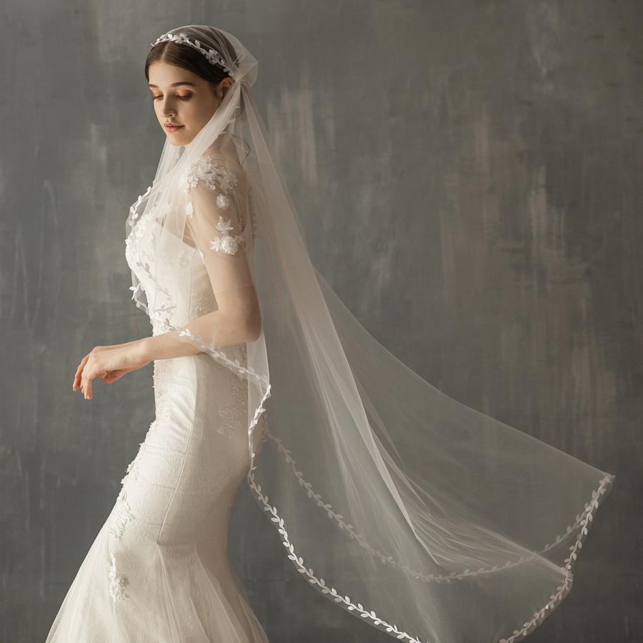 ウエディングベール リーフ 130cm シンプル ミドルベール 結婚式 