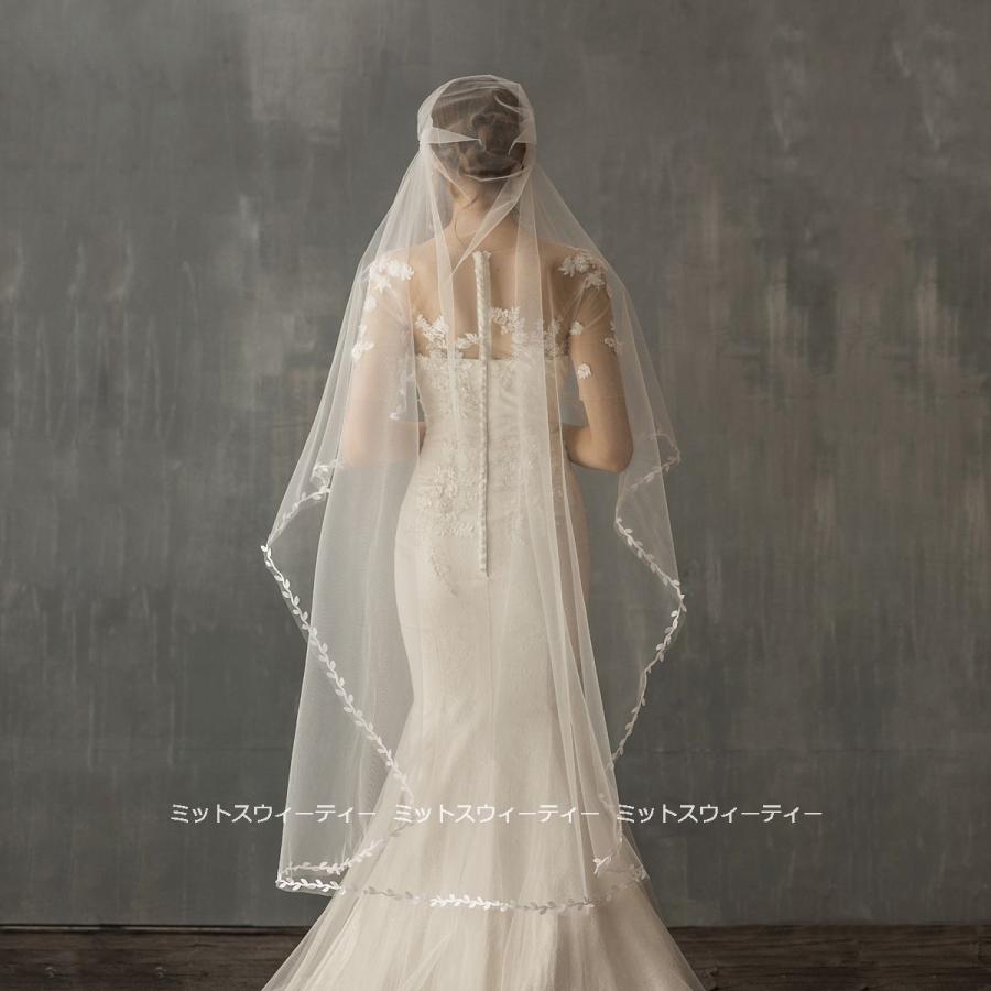 ウエディングベール リーフ 130cm シンプル ミドルベール 結婚式 