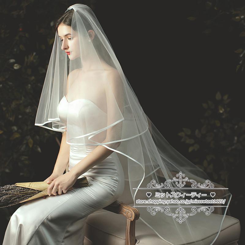 ウエディングベール コーム付き 2段 リボンエッジ ウェディングベール  