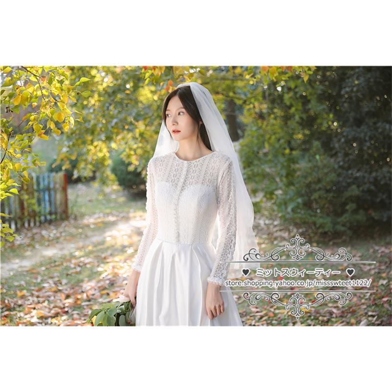 ウェディングドレス 二次会 結婚式 ブライダル ロングドレス 長袖