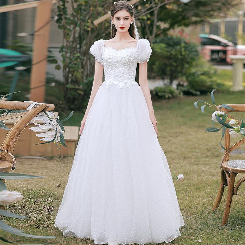 ウェディングドレス 二次会 結婚式 披露宴 パフスリーブ ドット ウェディングドレス 二次会 結婚式 披露宴 パフスリーブ ドット