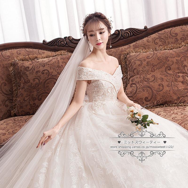 ウェディングドレス XS-6XL マタニティ シャンパン 二次会 結婚式 披露宴 ブライダル オフショルダー リーフ柄 花嫁 ウエディング プリンセスライン 編み上げ_2