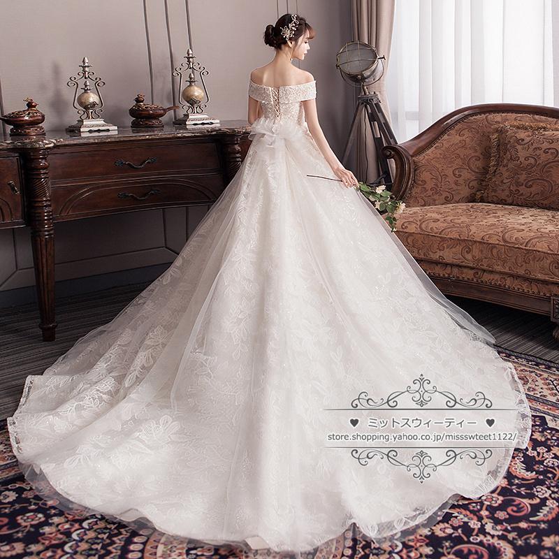 ウェディングドレス XS-6XL マタニティ シャンパン 二次会 結婚式 披露宴 ブライダル オフショルダー リーフ柄 花嫁 ウエディング プリンセスライン 編み上げ_4
