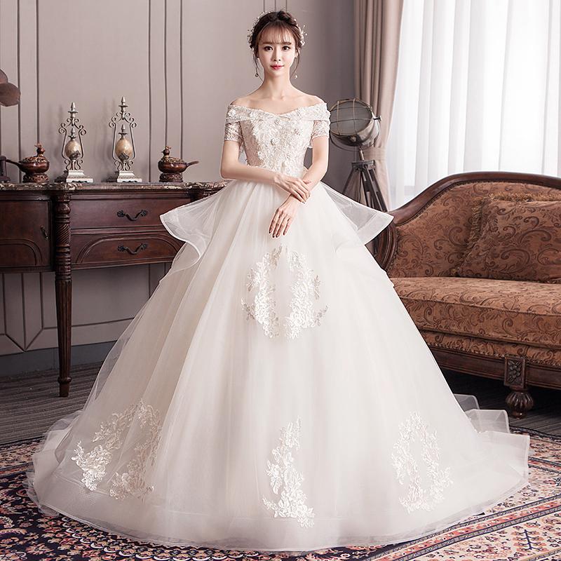 ウェディングドレス XS-6XL マタニティ シャンパン 二次会 結婚式 披露宴 ブライダル オフショルダー フラワー 花嫁 ウエディング プリンセスライン 編み上げ