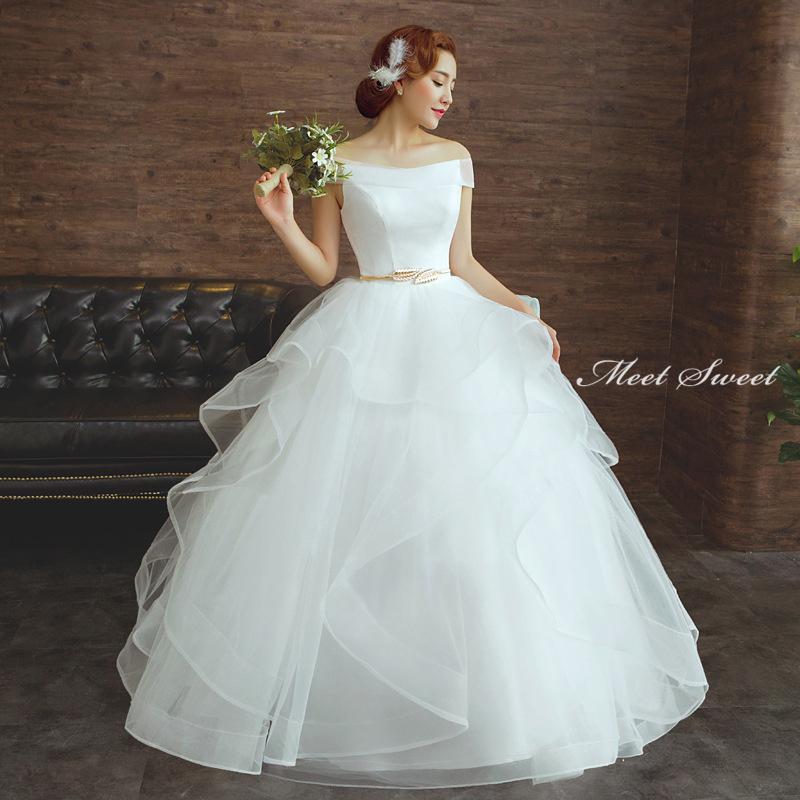 ウェディングドレス ウエディングドレス 二次会 結婚式 前撮り ブライダル ロングドレス 花嫁 プリンセスドレス プリンセスラインドレス フリル オフショルダー_2