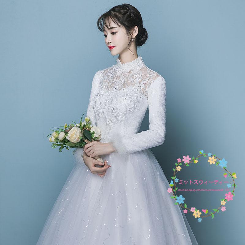 ウェディングドレス 白 ホワイト 安い 結婚式 花嫁 二次会 長袖 ウェディングドレス 白 ホワイト 安い 結婚式 花嫁 二次会 長袖