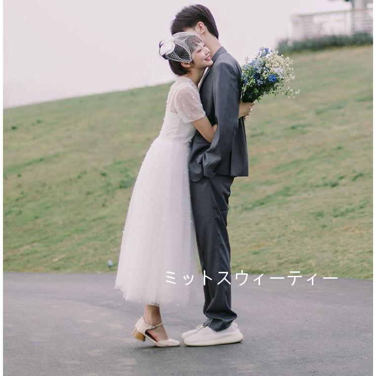 ウェディングドレス Aラインスカート ミモレドレス ホワイト 半袖 結婚式 披露宴 二次会 前撮り マキシ丈 パーティー ウエディングドレス ロケーション 写真 ウェディングドレス Aラインスカート ミモレドレス ホワイト 半袖 結婚