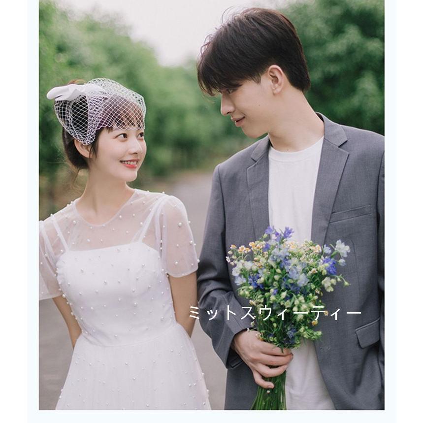 ウェディングドレス Aラインスカート ミモレドレス ホワイト 半袖 結婚