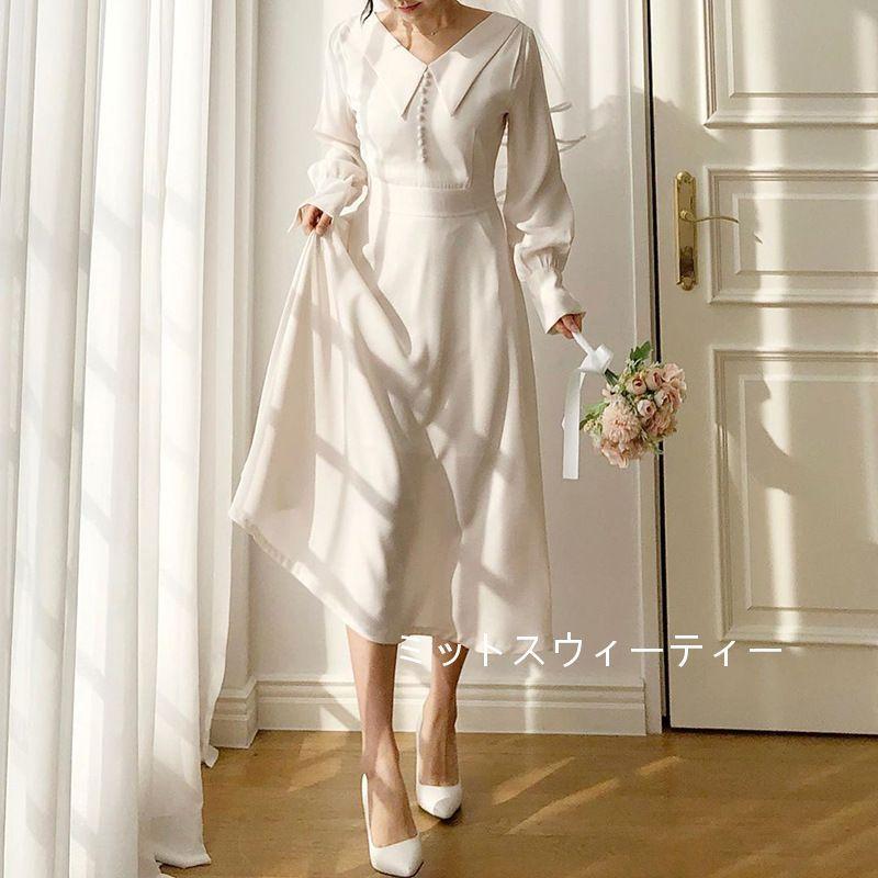 大人気 ウエディングドレス 長袖 リゾートウェディング ブライダル 撮影 海外挙式 ウェディングドレス サテン 結婚式 二次会 披露宴 前撮り 膝下 パーティードレス 公式通販 Www Skylanceronline Com