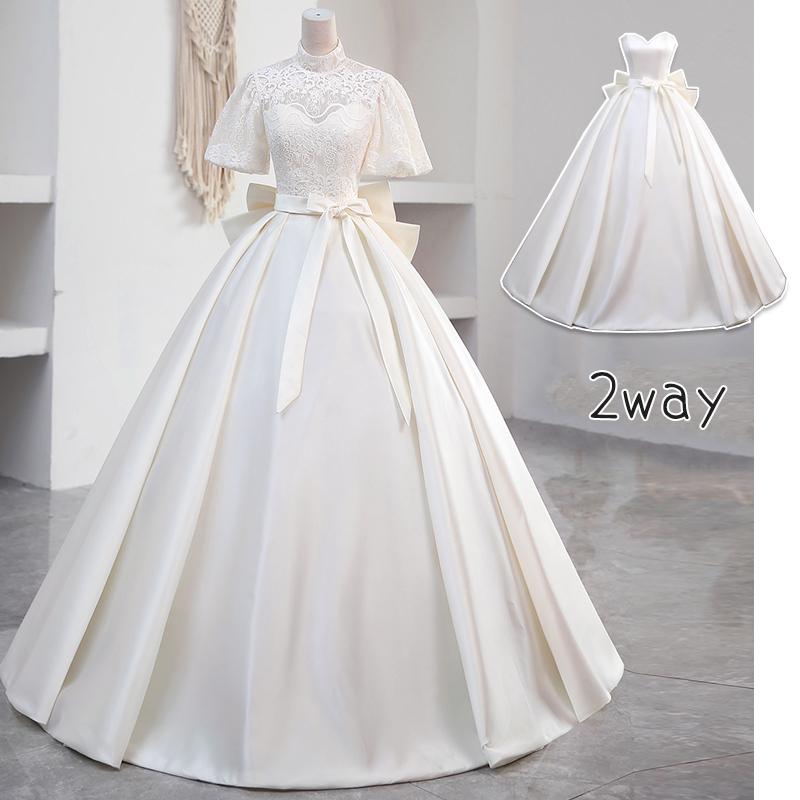 ウェディングドレス 2way レースボレロ 半袖 プリンセスドレス ウェディングドレス 2way レースボレロ 半袖 プリンセスドレス