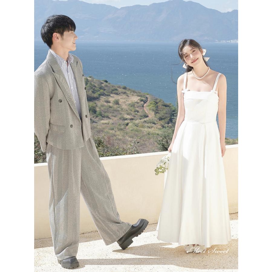 美品 ノースリーブロングドレス ウエディング パーティー 二次会 純白 
