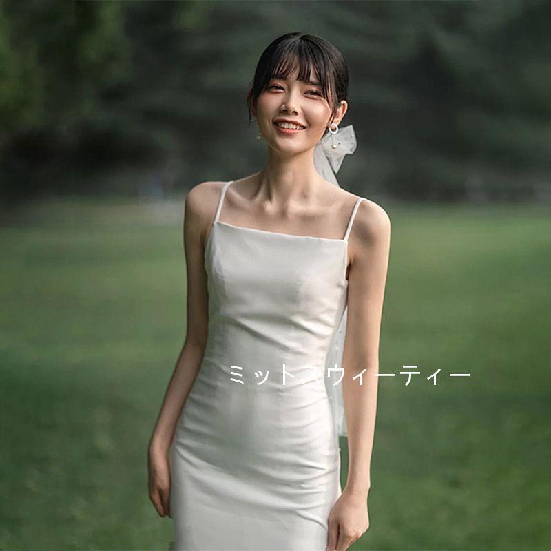 ウェディングドレス 結婚式 二次会 ホワイト 花嫁 白ワンピース ロング丈ドレス キャミソール シンプル 前撮り ウエディングドレス スレンダードレス 袖なし Wd158 ミットスウィーティー 通販 Yahoo ショッピング