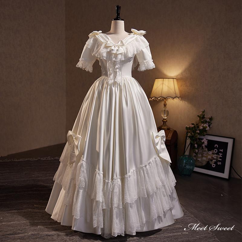 ウェディングドレス ロングドレス プリンセスドレス フリル Aライン