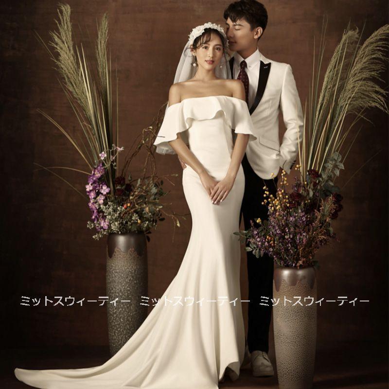 ウエディングドレス スレンダードレス 結婚式 二次会 花嫁 袖あり フォーマルドレス ブライダル ロングドレス オフショルダー 挙式 マーメイドラインドレス Wd177 ミットスウィーティー 通販 Yahoo ショッピング