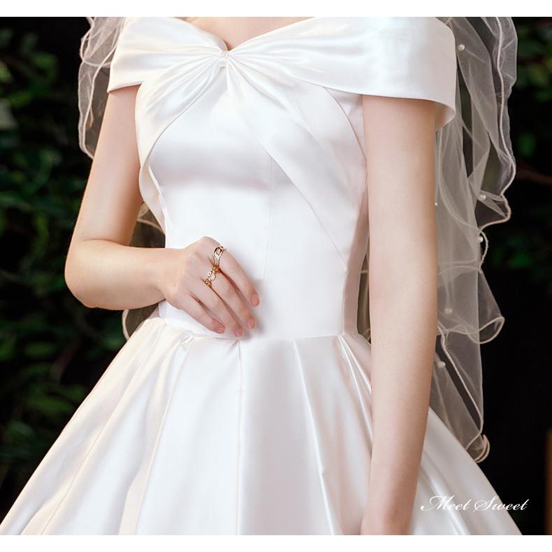 ウェディングドレス ロングドレス プリンセスラインドレス オフショルダー 二次会 結婚式 前撮り 花嫁 ウエディングドレス サテン 海外挙式 ブライダル_2