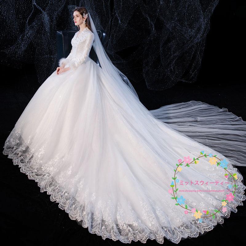 ウェディングドレス 白 安い 結婚式 花嫁 二次会 長袖 プリンセス