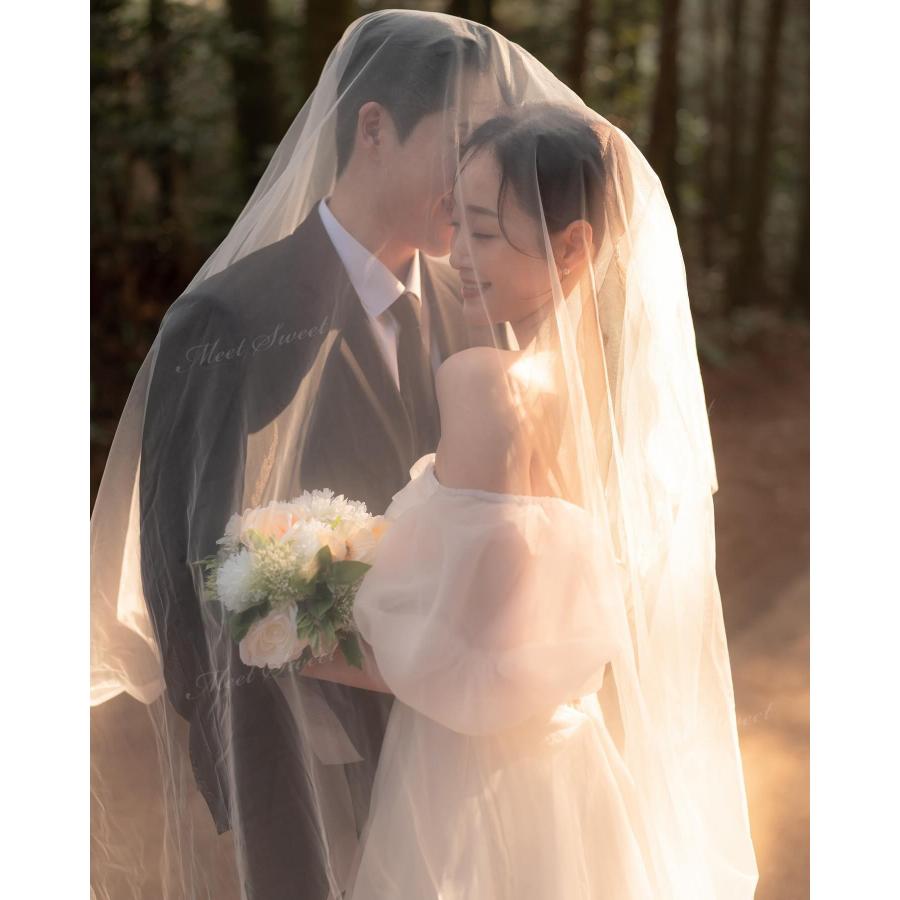 ウェディングドレス ふんわり オフショルダー パフスリーブ Aライン ロング 二次会 結婚式 披露宴 前撮り 後撮り 発表会 花嫁 ウエディングドレス 花嫁ドレスの画像