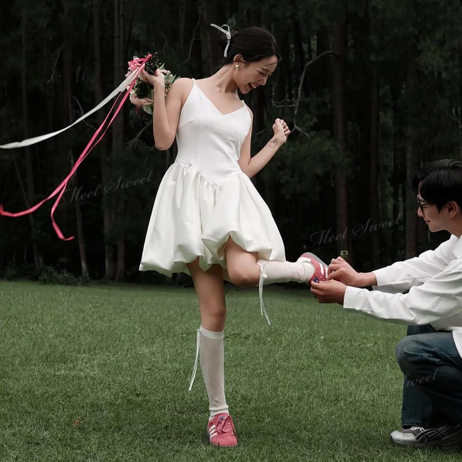 ウェディングドレス ミニ ショート丈 ミニドレス バルーン 二次会 結婚 
