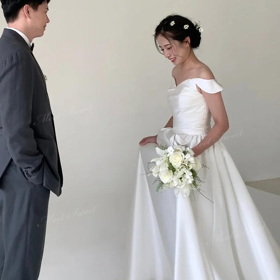 レディース ウェディングドレス リボン オフショルダー 結婚式 