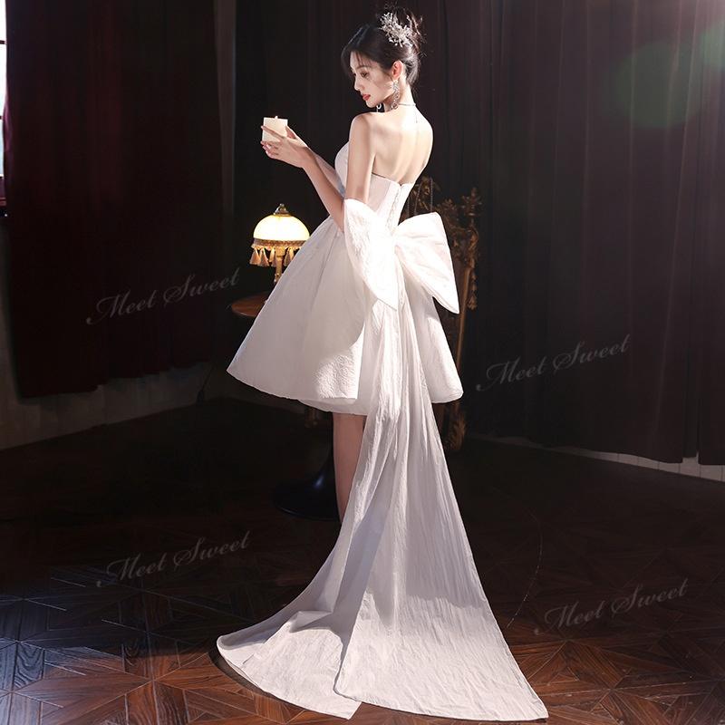 ウェディングドレス リボン大きめ ミニ ショート丈 ミニドレス 二次会