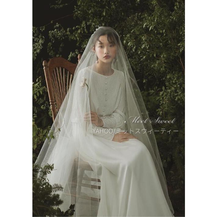 ウェディングドレス スレンダーライン 長袖 レース 上品 洗練 袖付き 花嫁 結婚式 二次会 前撮り ブライダル ウエディングドレス オフホワイト ロングドレス