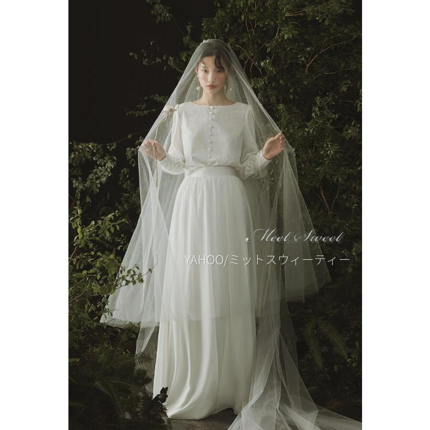 ウェディングドレス スレンダーライン 長袖 レース 上品 洗練 袖付き 花嫁 結婚式 二次会 前撮り ブライダル ウエディングドレス オフホワイト ロングドレス