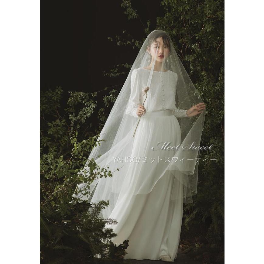 ウェディングドレス スレンダーライン 長袖 レース 上品 洗練 袖付き 花嫁 結婚式 二次会 前撮り ブライダル ウエディングドレス オフホワイト ロングドレス