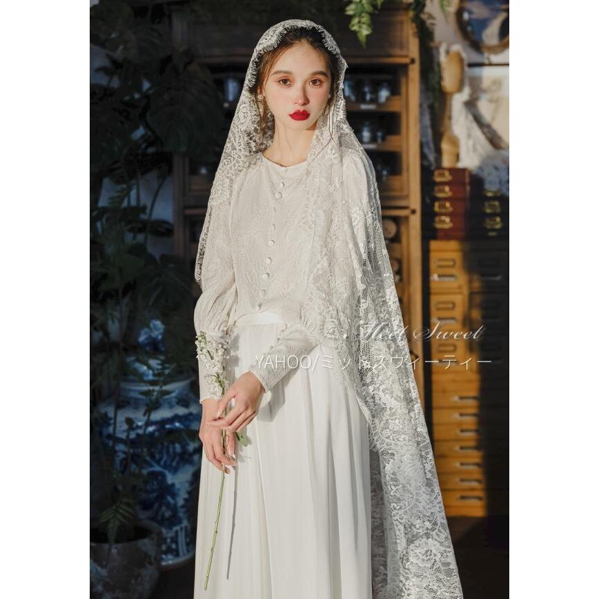 ウェディングドレス スレンダーライン 長袖 レース 上品 洗練 袖付き 花嫁 結婚式 二次会 前撮り ブライダル ウエディングドレス オフホワイト ロングドレス