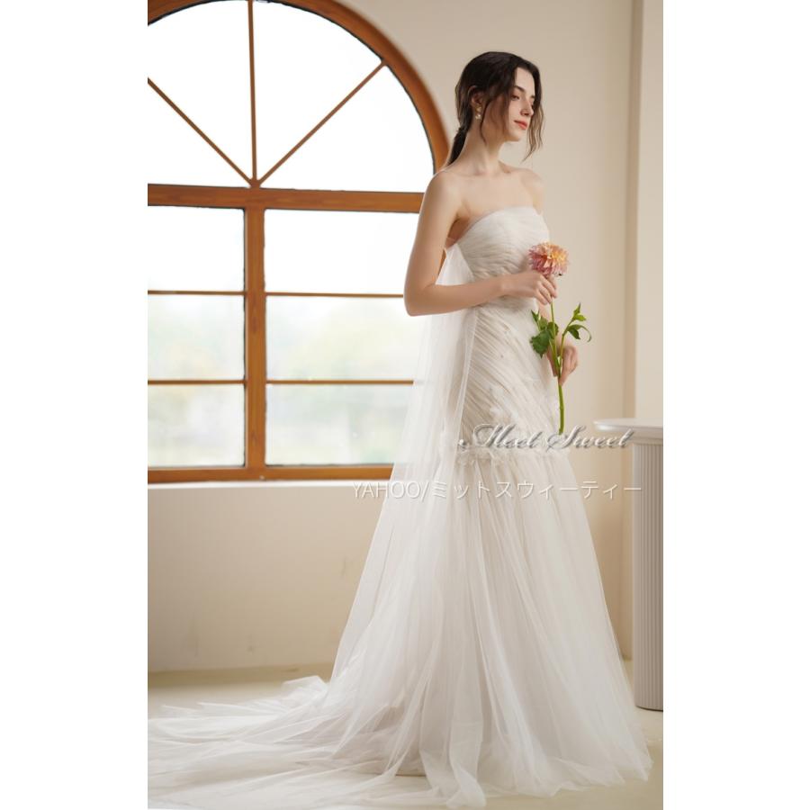 ウェディングドレス ベージュ フラワー チュール 花嫁 結婚式 二次会 前撮り ブライダル ウエディングドレス カラードレス パーティードレス_5